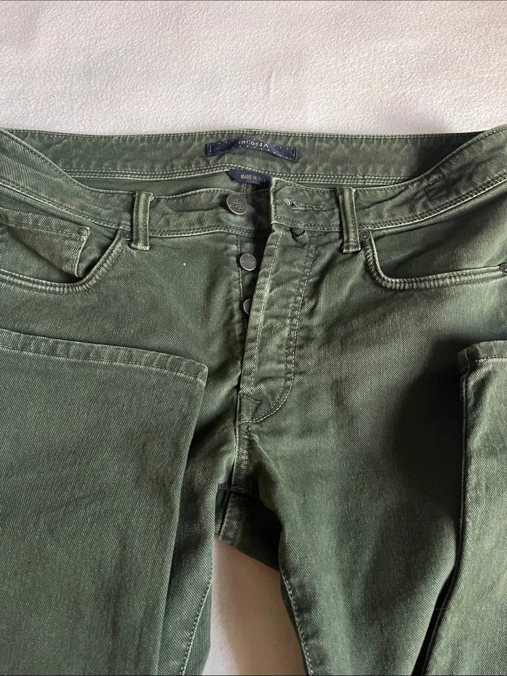 Incotex Olive Green Straight-Leg Jeans